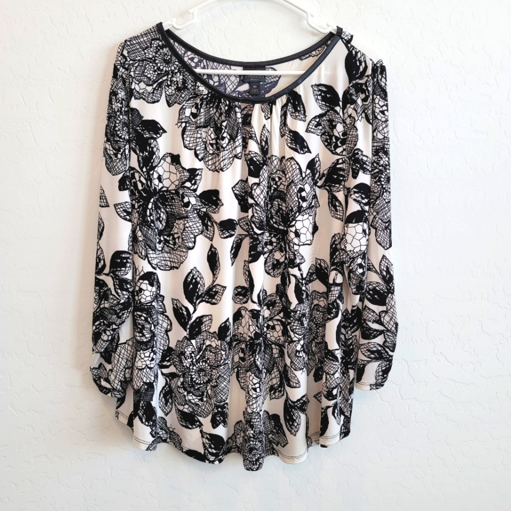 Worthington Black & White Floral print Blouse Top Women's Size 3X